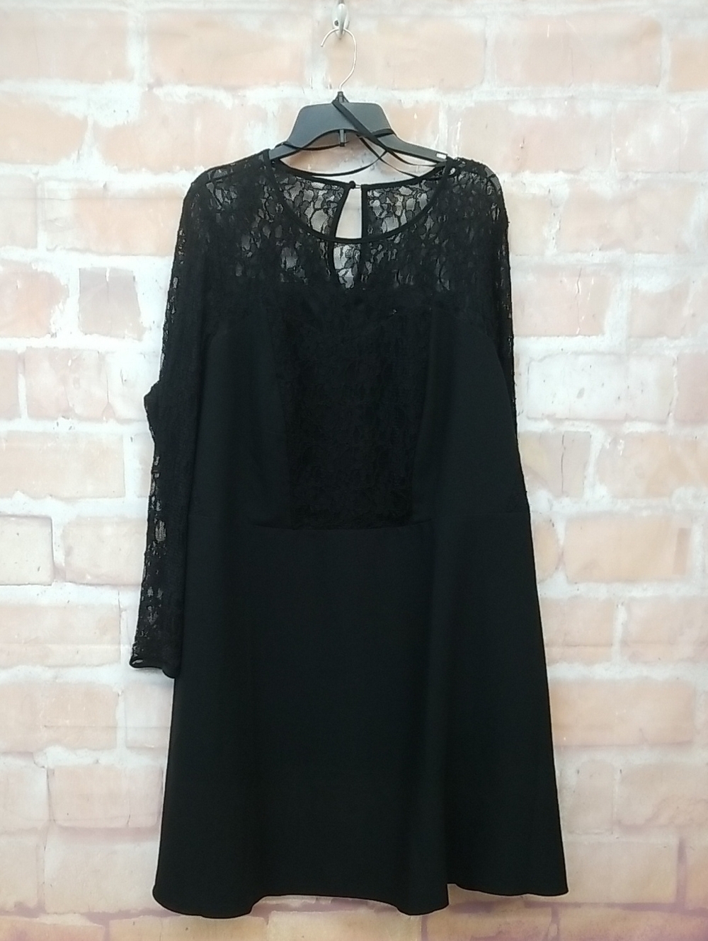 NWT Grazia Black Lace Panel Long Sleeve Dress Size 26